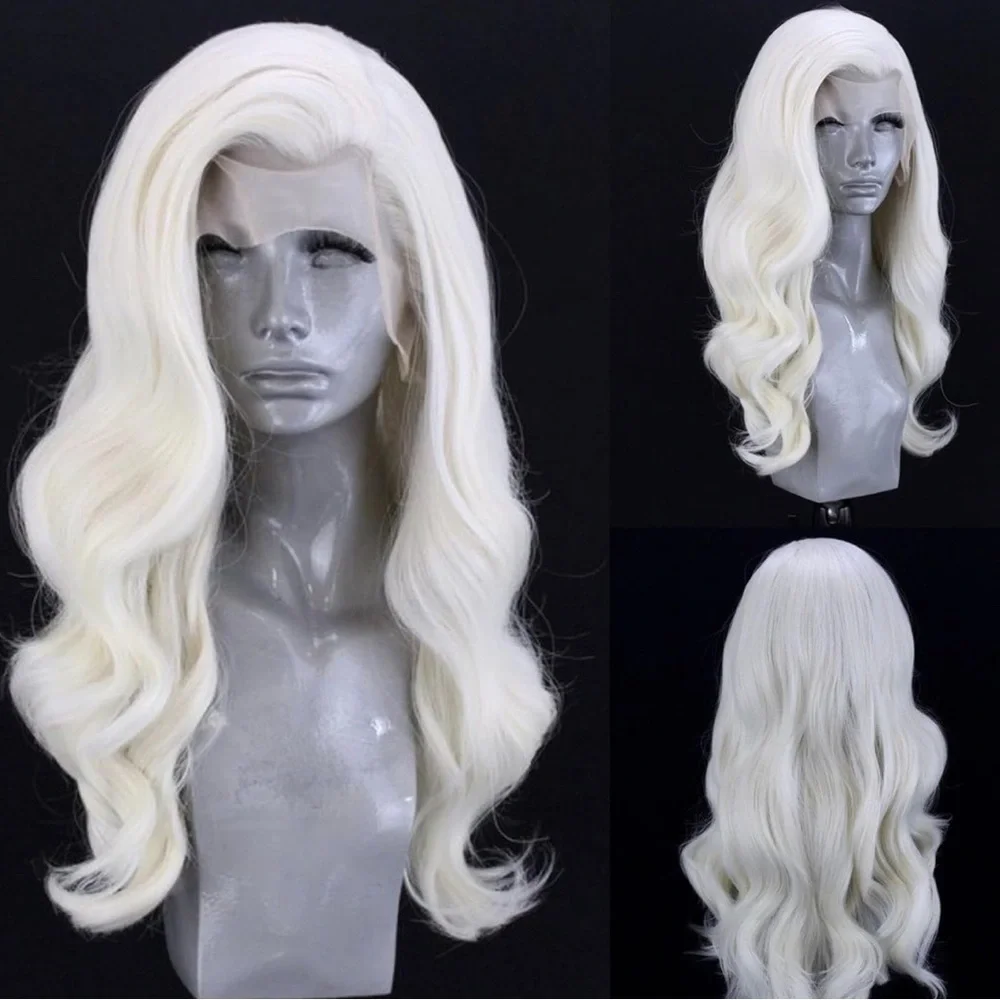 22” WHITE BLONDE BODY WAVY Lace  FRONT  Wig NEW